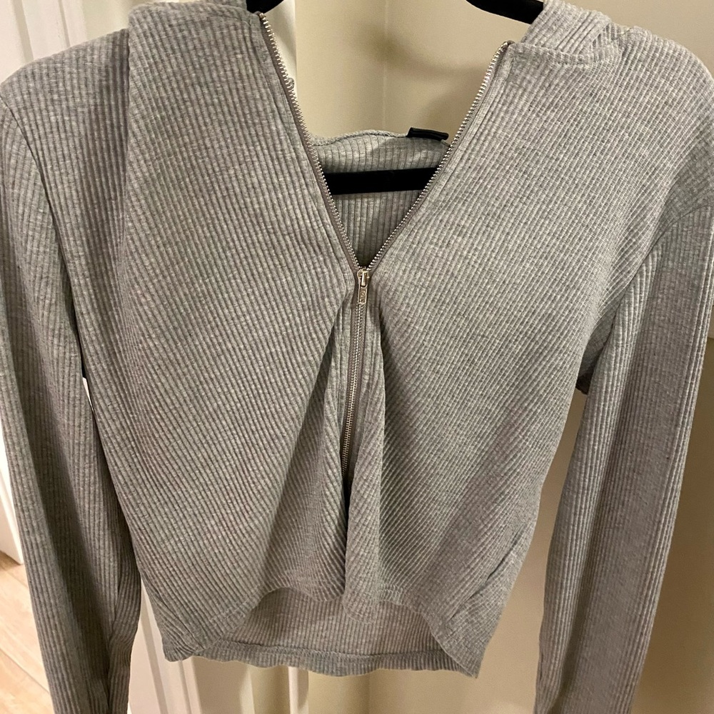 Grey Zip Up Cropped Hoodie